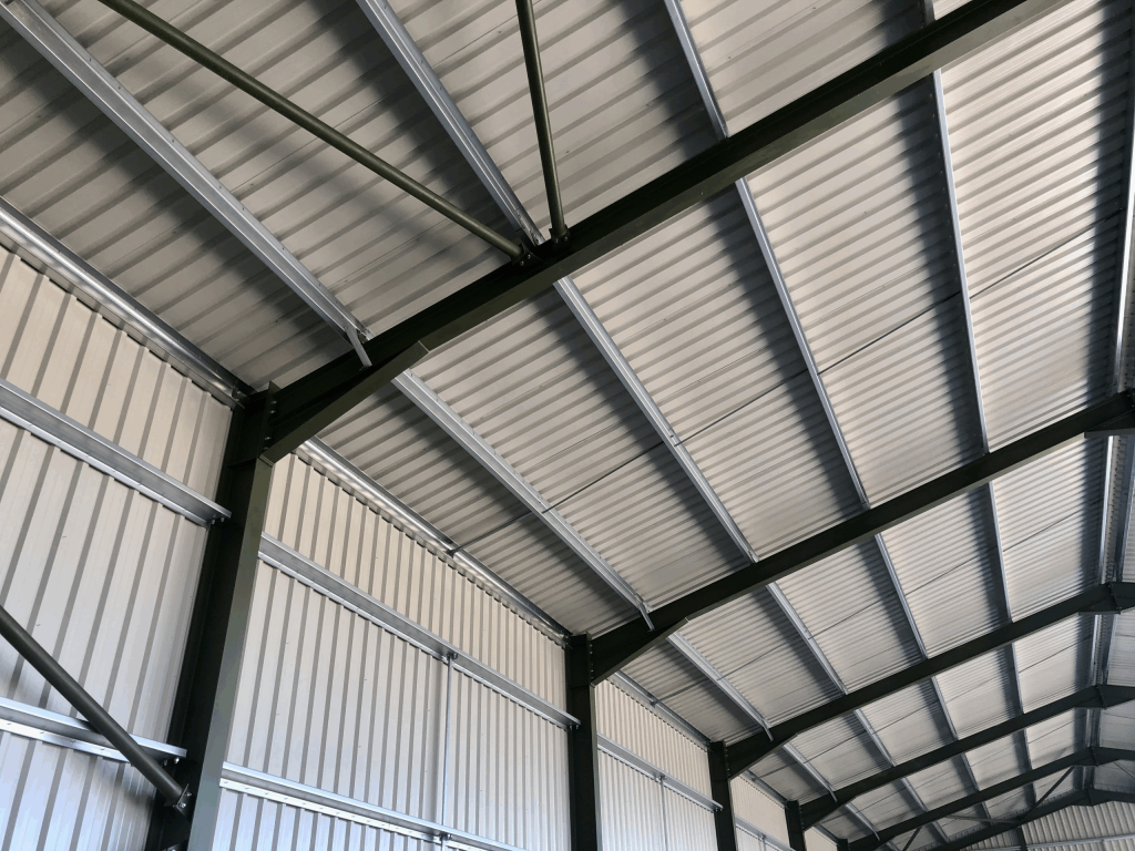 Inside a steel cladding building